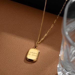 14k gold square pendant chain necklace